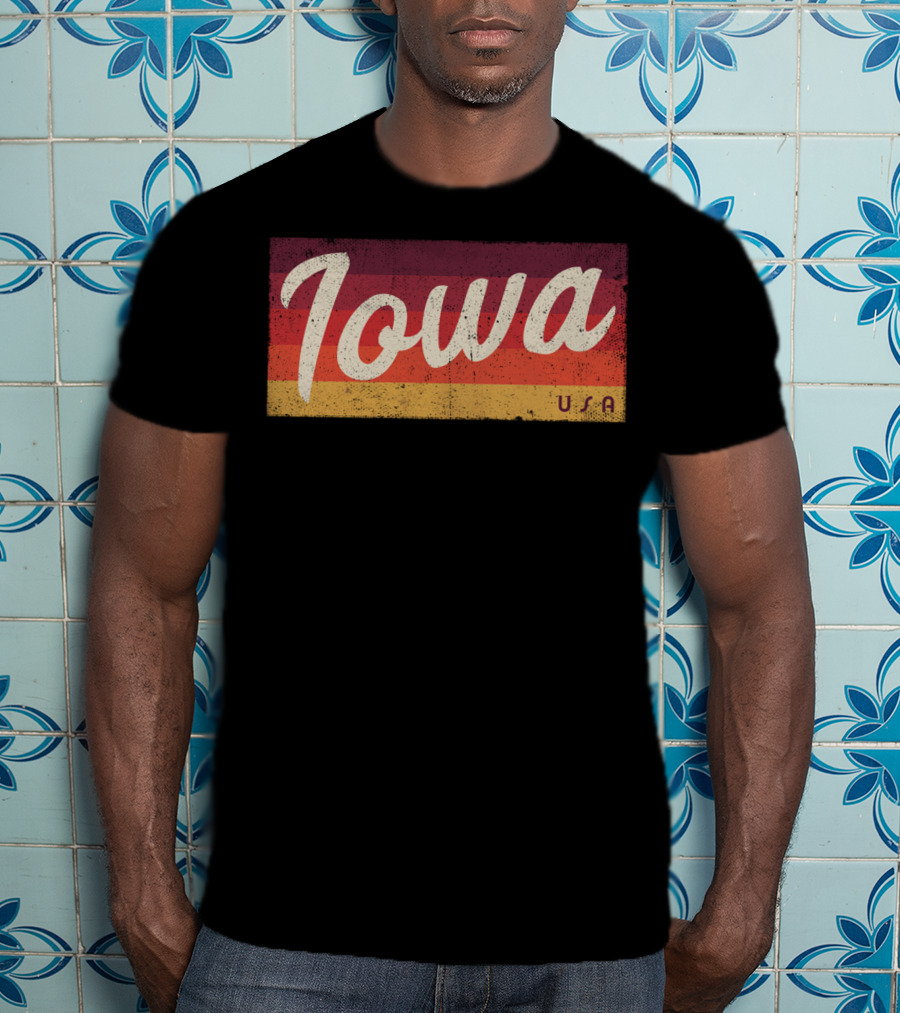 Iowa USA Vintage Classic Retro Stripes T-Shirt