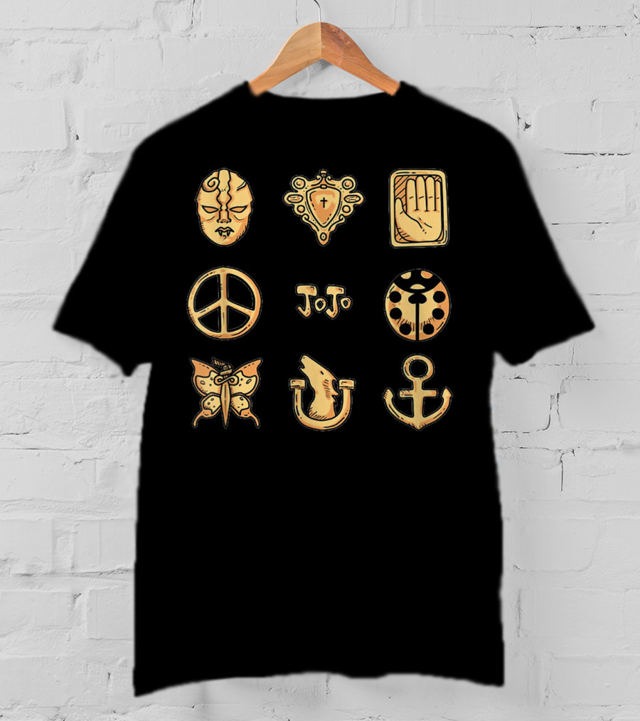 JoJo's Bizarre Adventure Symbols JoJo Peace Mask Anchor Butterfly Hand T-Shirt