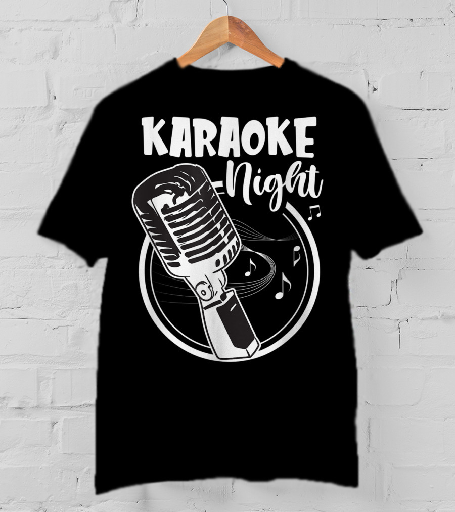 Karaoke Night Classic Mic Singing Music Notes T-Shirt