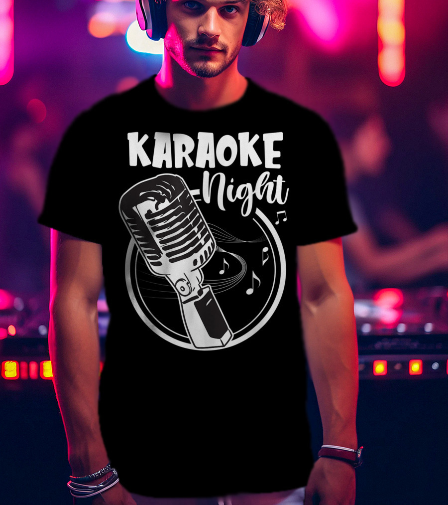 Karaoke Night Classic Mic Singing Music Notes T-Shirt