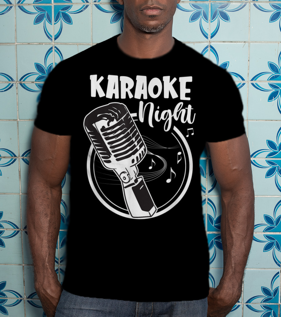 Karaoke Night Classic Mic Singing Music Notes T-Shirt