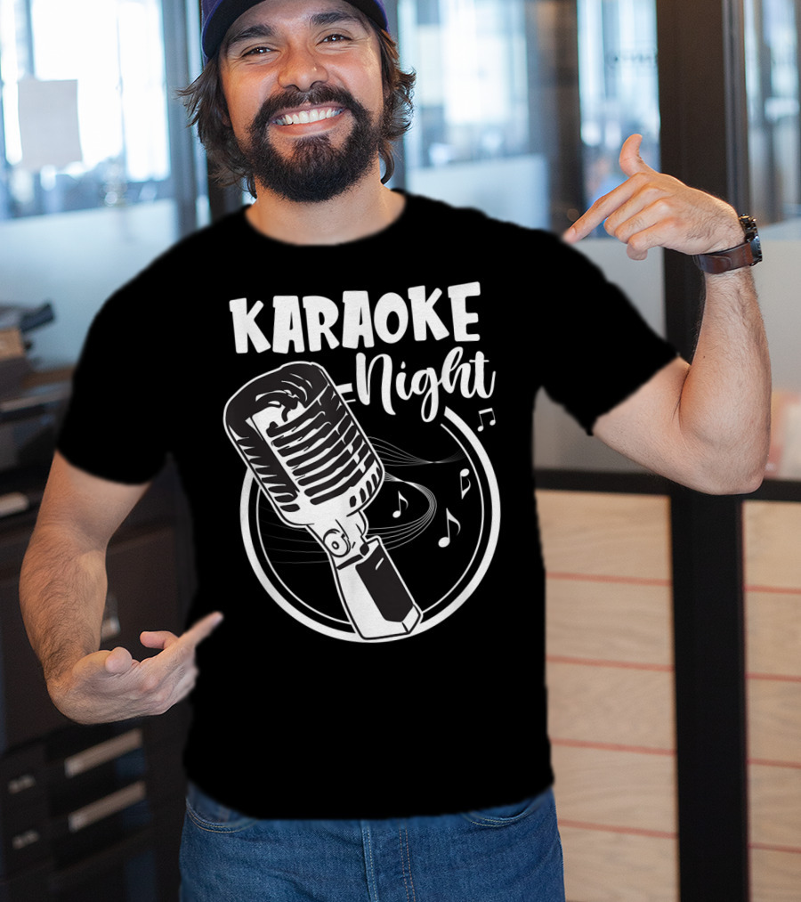 Karaoke Night Classic Mic Singing Music Notes T-Shirt