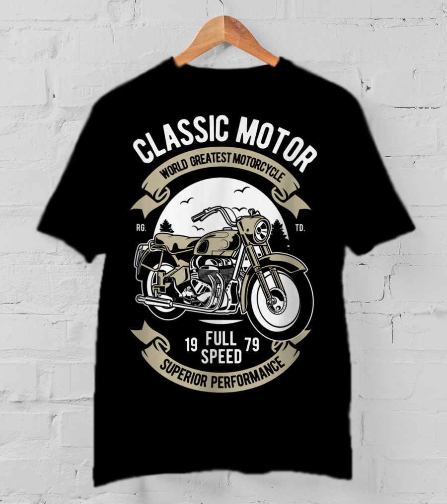 Classic Motor World Greatest Motorcycle Full Speed 1979 Superior Performance Men's Biker Motorcycle Bike T-Shirt