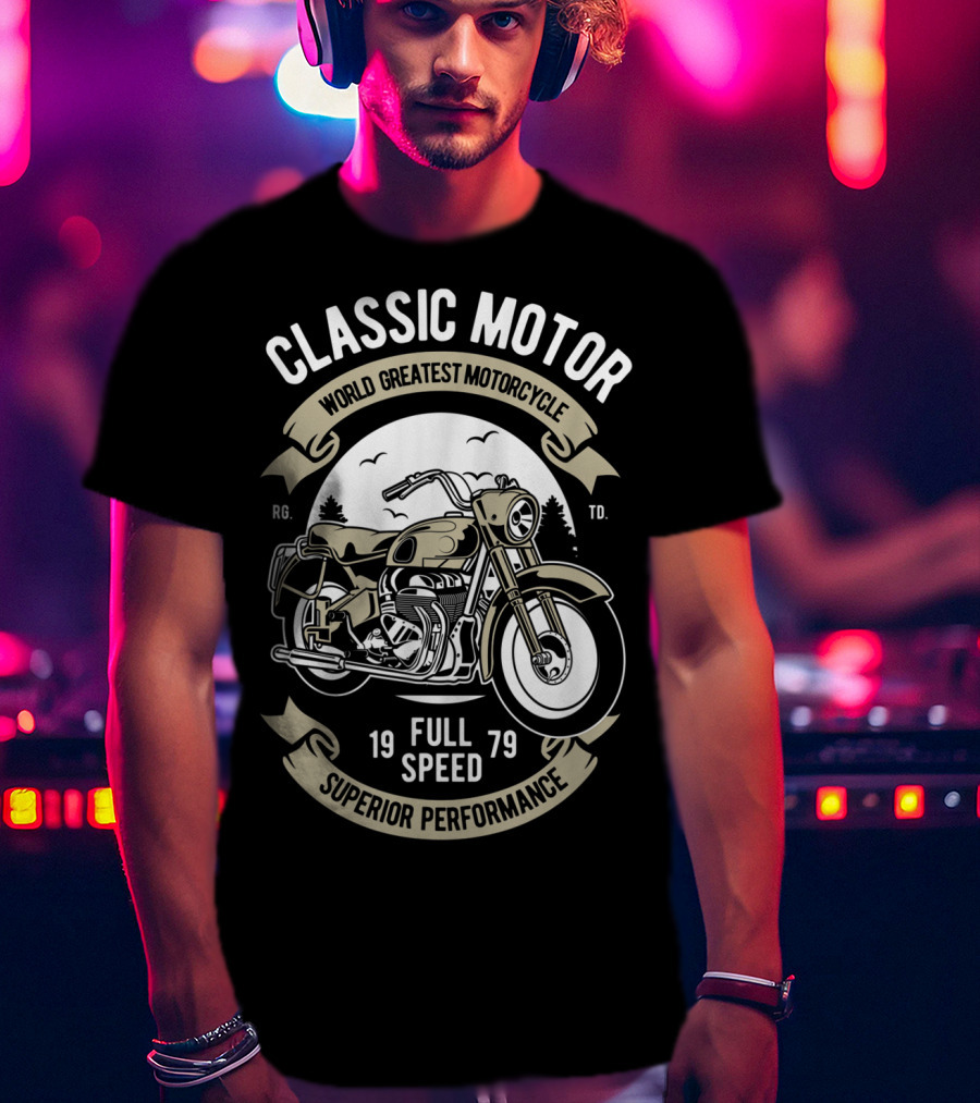 Classic Motor World Greatest Motorcycle Full Speed 1979 Superior Performance Men's Biker Motorcycle Bike T-Shirt