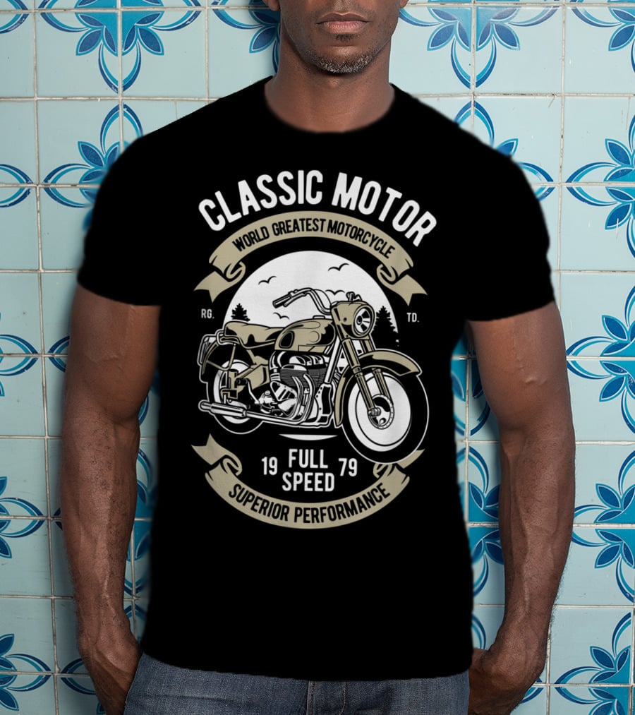 Classic Motor World Greatest Motorcycle Full Speed 1979 Superior Performance Men's Biker Motorcycle Bike T-Shirt
