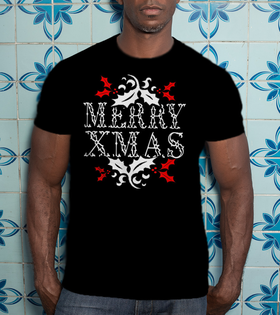 Merry Xmas Holly Leaf Festive T-Shirt