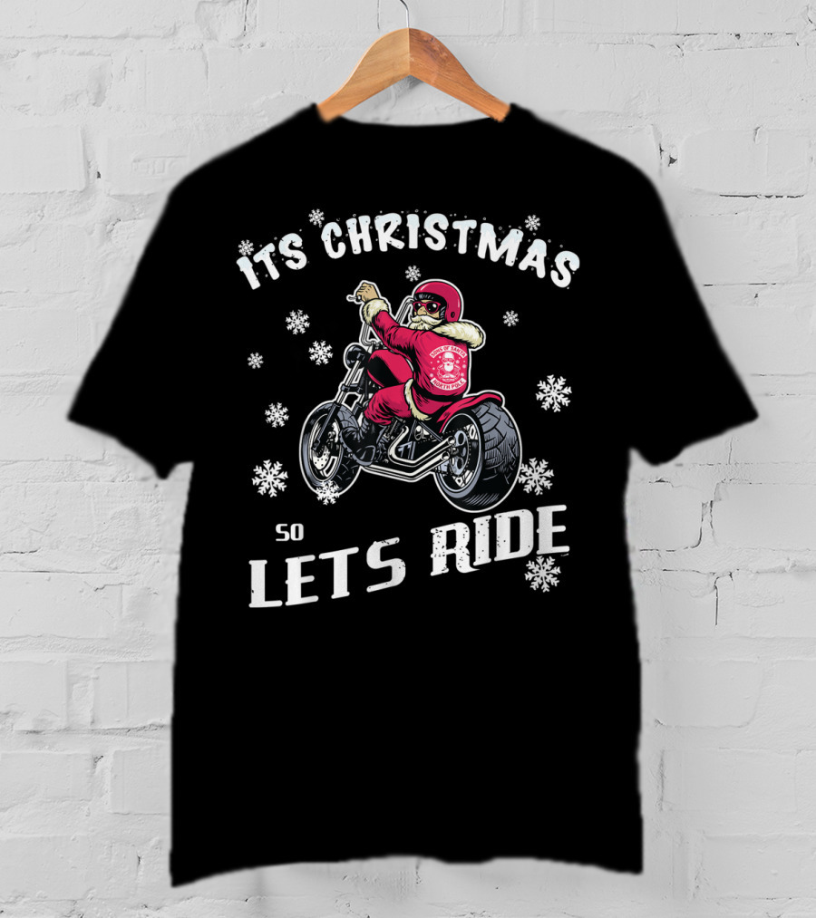 Christmas Motorcycle Let's Ride Classic Biker Snowflakes T-Shirt