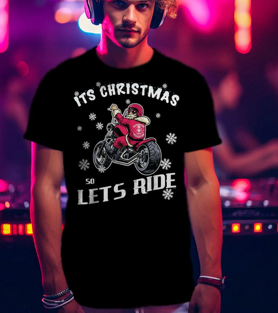 Christmas Motorcycle Let's Ride Classic Biker Snowflakes T-Shirt