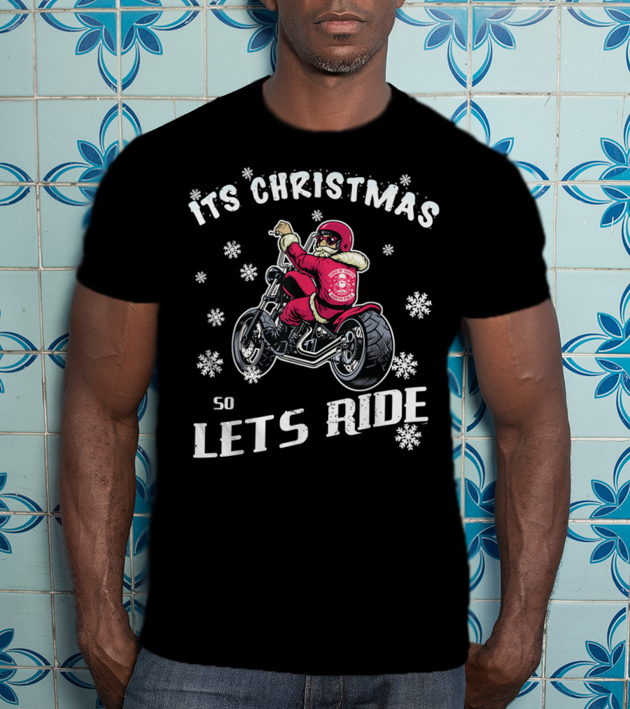 Christmas Motorcycle Let's Ride Classic Biker Snowflakes T-Shirt