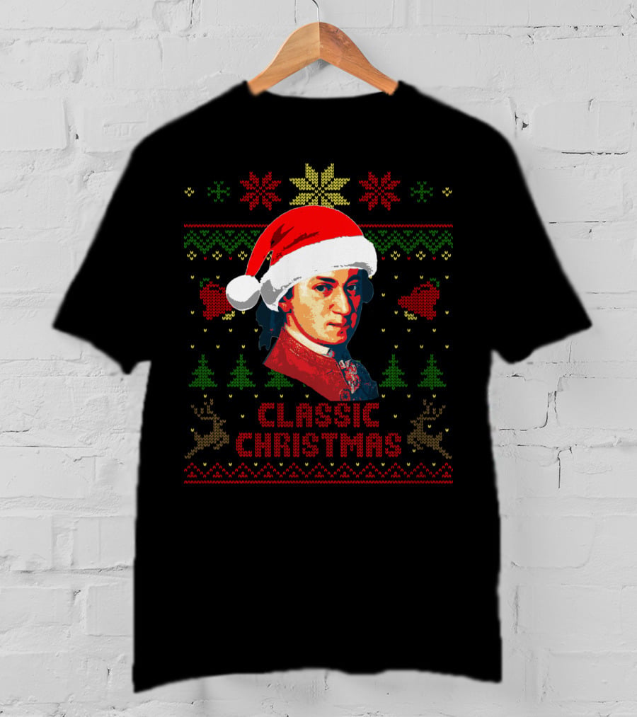 Classic Christmas Mozart Santa Hat T-Shirt