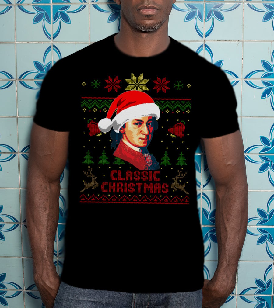 Classic Christmas Mozart Santa Hat T-Shirt
