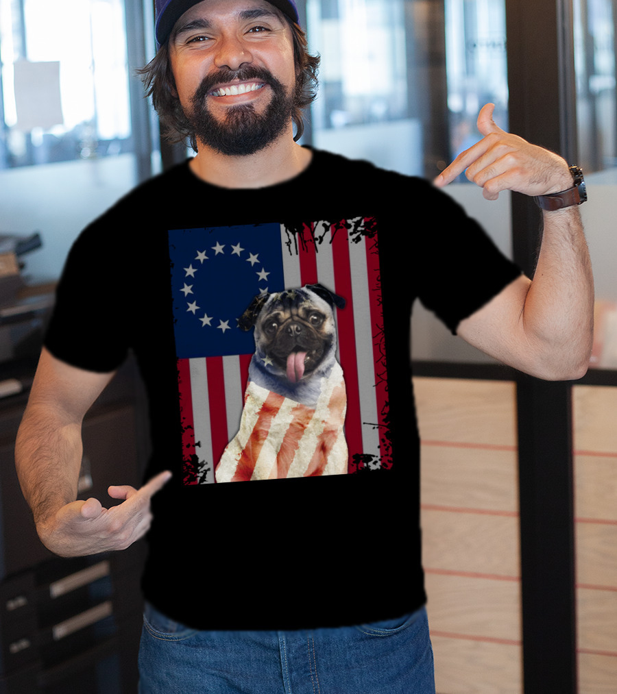 Pug Betsy Ross American Flag Costume Patriotic US Flag T-Shirt