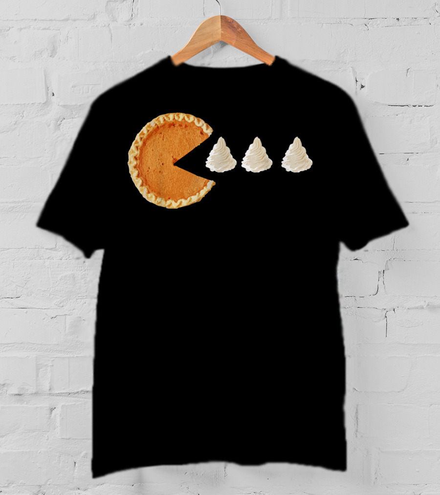 Pumpkin Piece Thanksgiving Day Video Game Pie Whipped Cream Chase T-Shirt