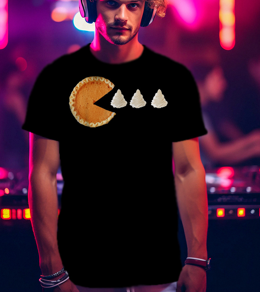 Pumpkin Piece Thanksgiving Day Video Game Pie Whipped Cream Chase T-Shirt