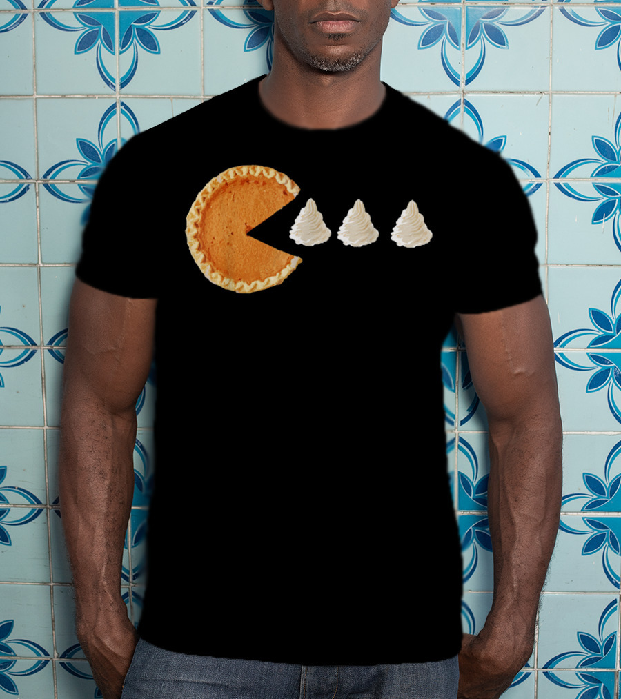 Pumpkin Piece Thanksgiving Day Video Game Pie Whipped Cream Chase T-Shirt