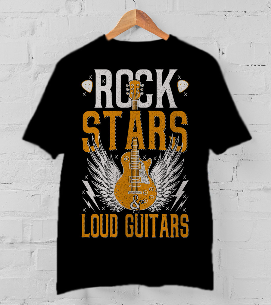 Rock Stars And Loud Guitars Vintage Classic Wings Electric Guitar T-Shirt