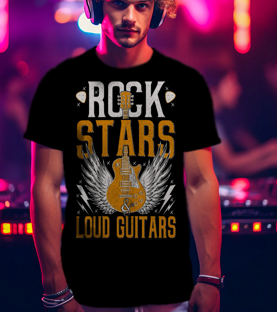 Rock Stars And Loud Guitars Vintage Classic Wings Electric Guitar T-Shirt