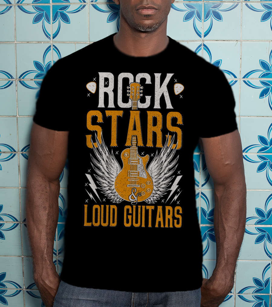 Rock Stars And Loud Guitars Vintage Classic Wings Electric Guitar T-Shirt