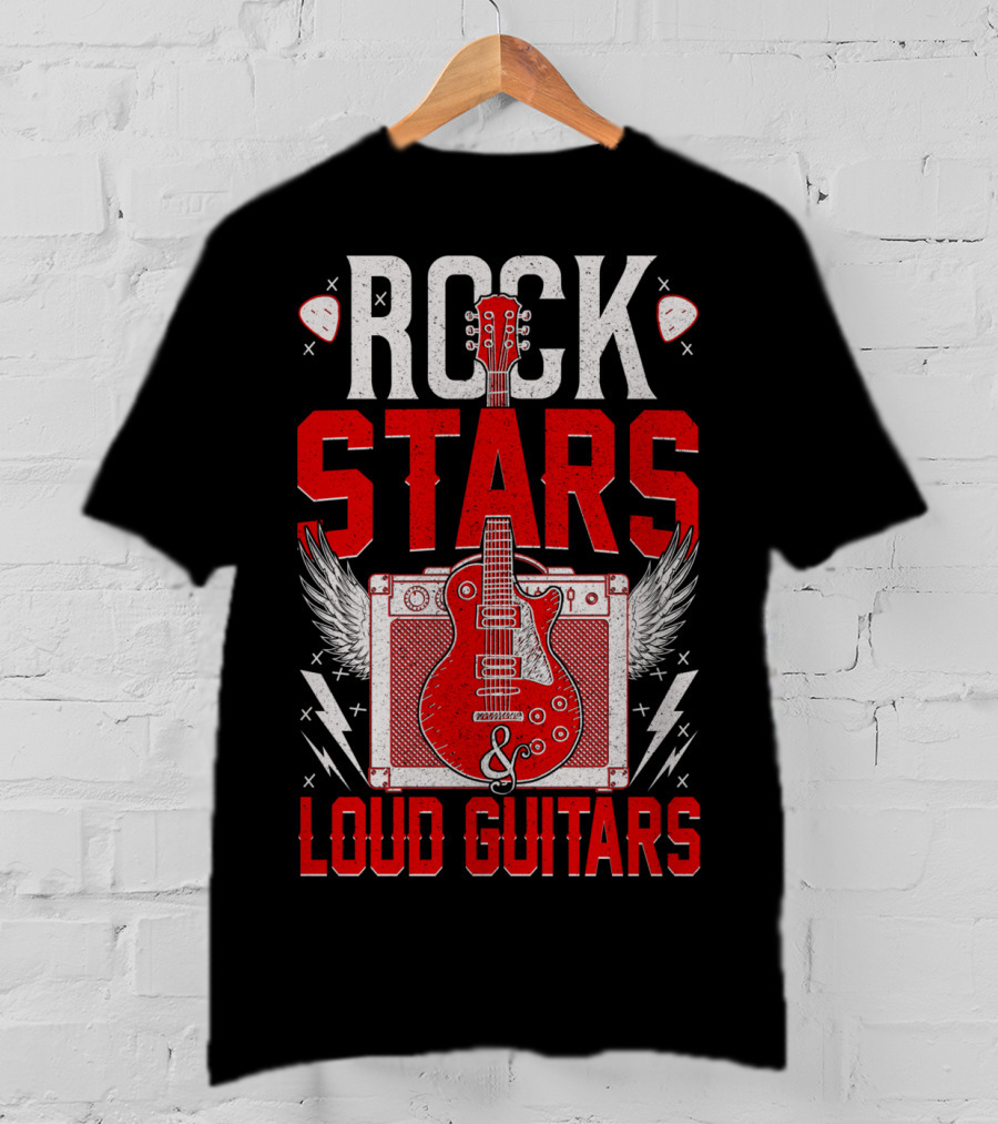 Rock Stars Loud Guitars Vintage Amplifier And Wings T-Shirt
