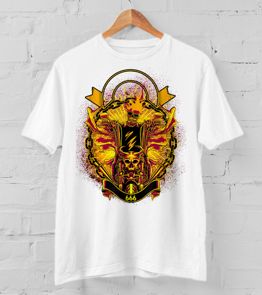 Skull Rider 666 Motorcycle Classic Rock Vintage Blaze T-Shirt