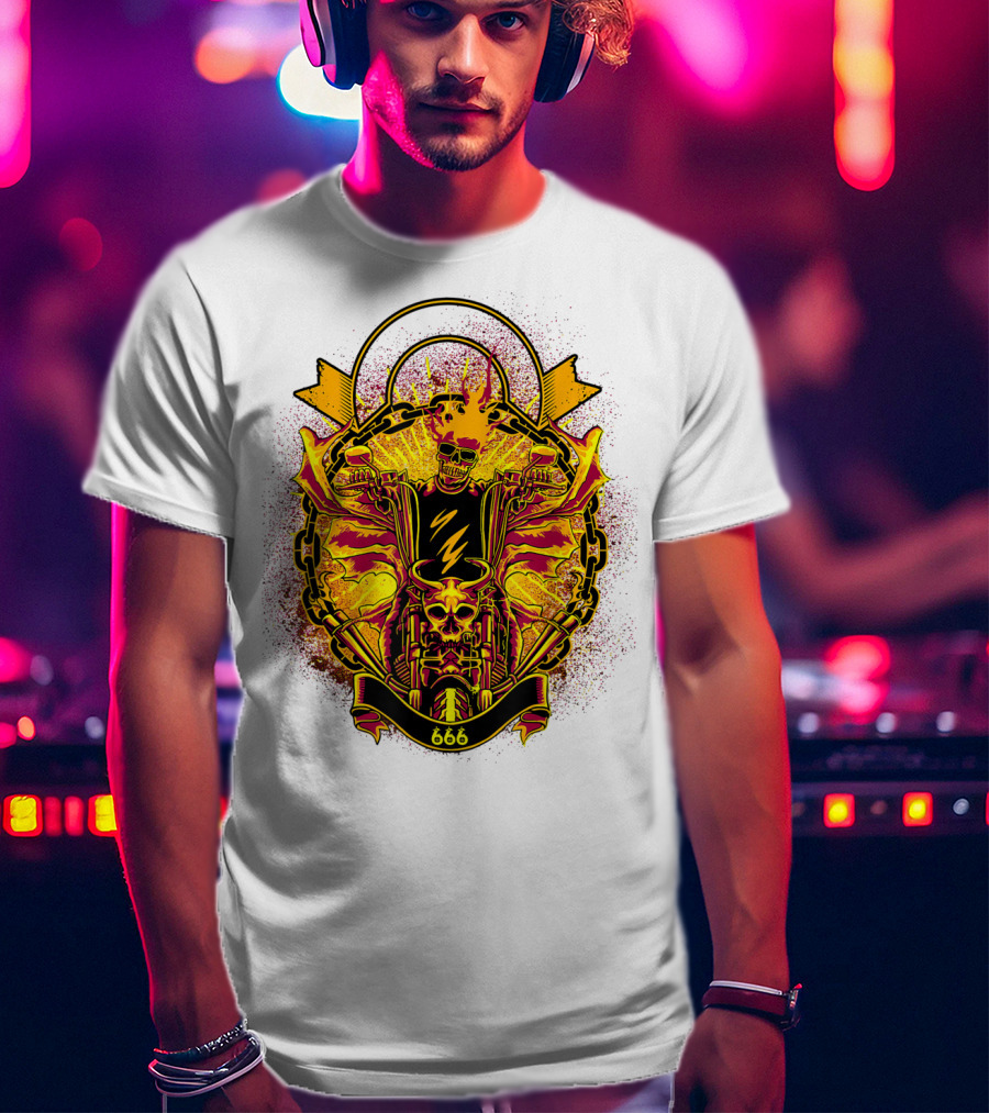 Skull Rider 666 Motorcycle Classic Rock Vintage Blaze T-Shirt