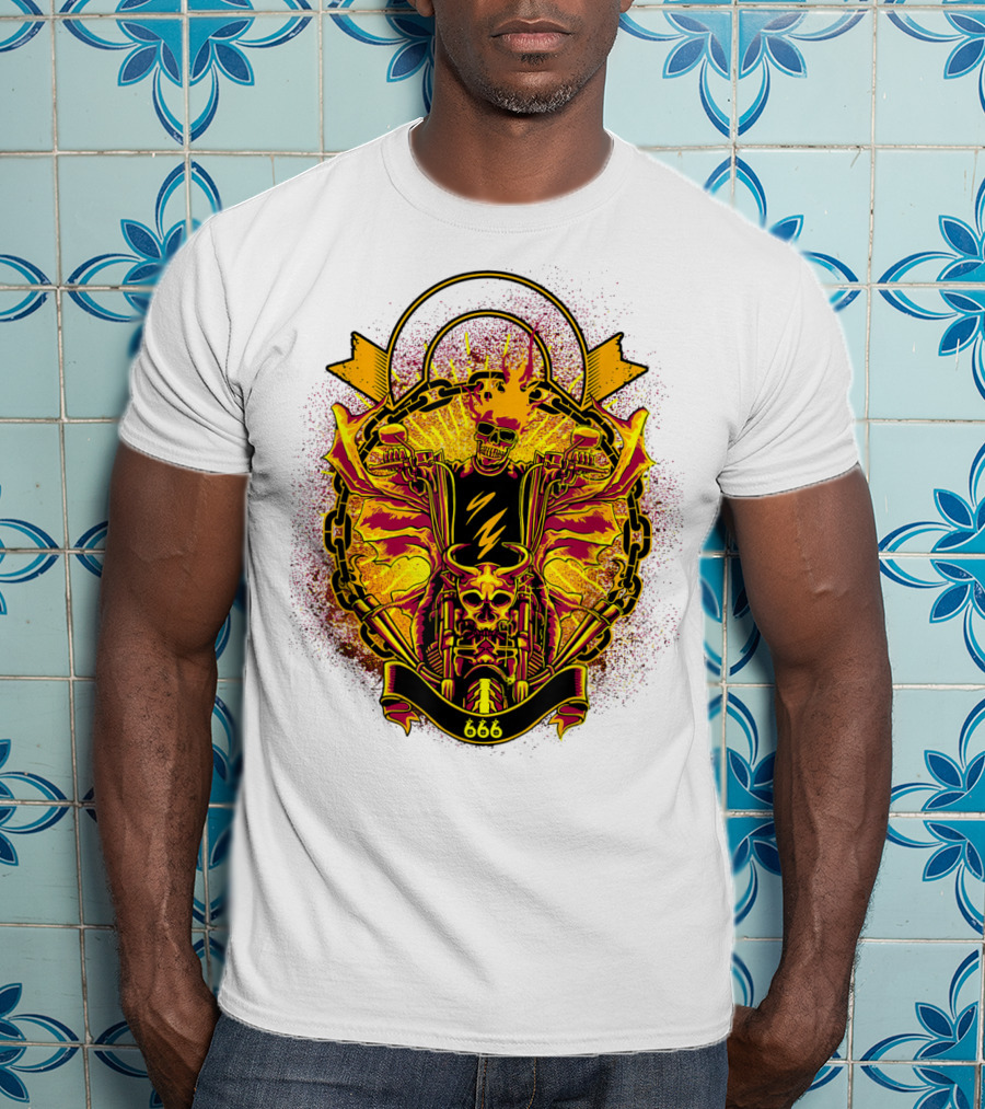 Skull Rider 666 Motorcycle Classic Rock Vintage Blaze T-Shirt