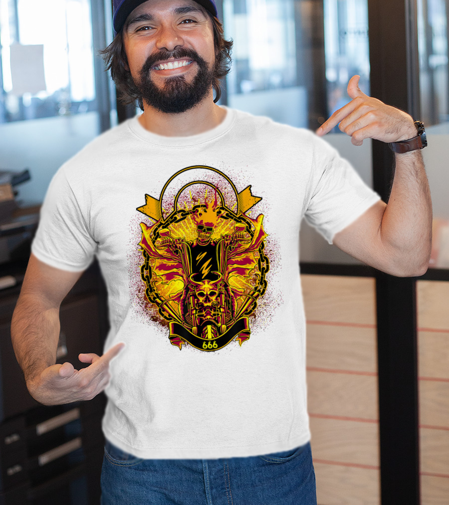 Skull Rider 666 Motorcycle Classic Rock Vintage Blaze T-Shirt