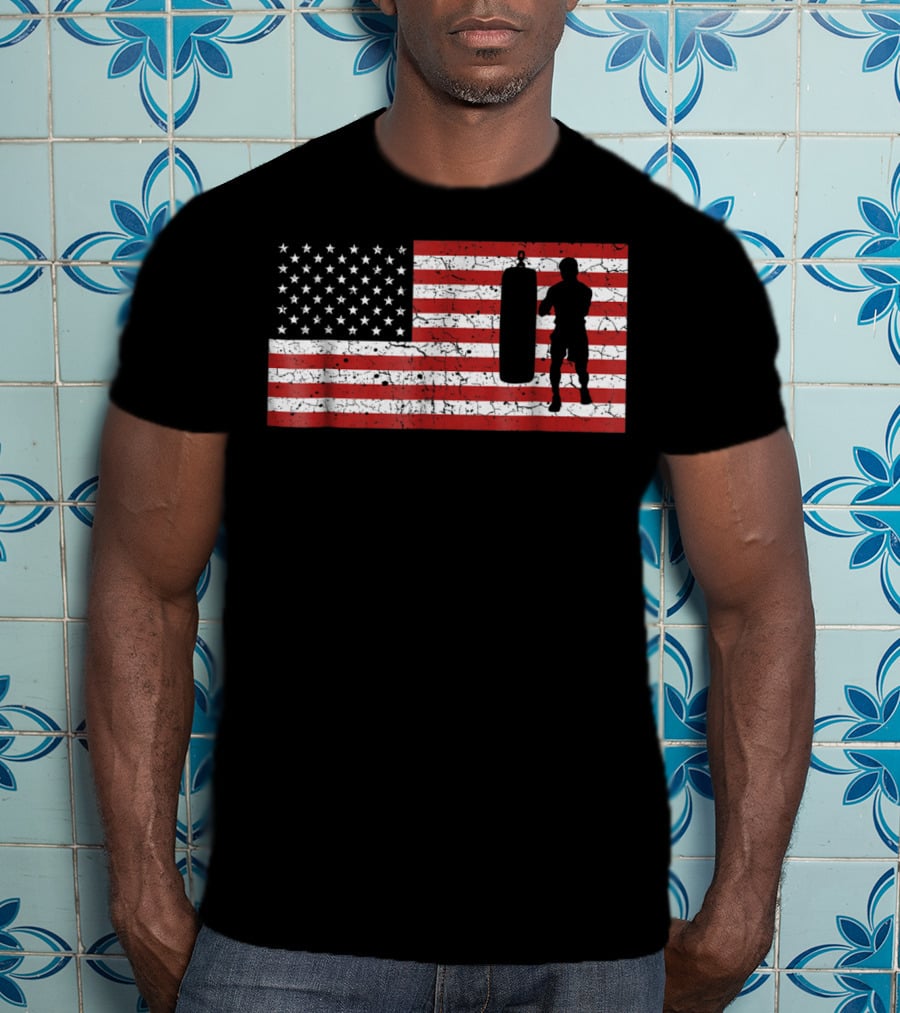 American Flag Boxing Silhouette Training T-Shirt