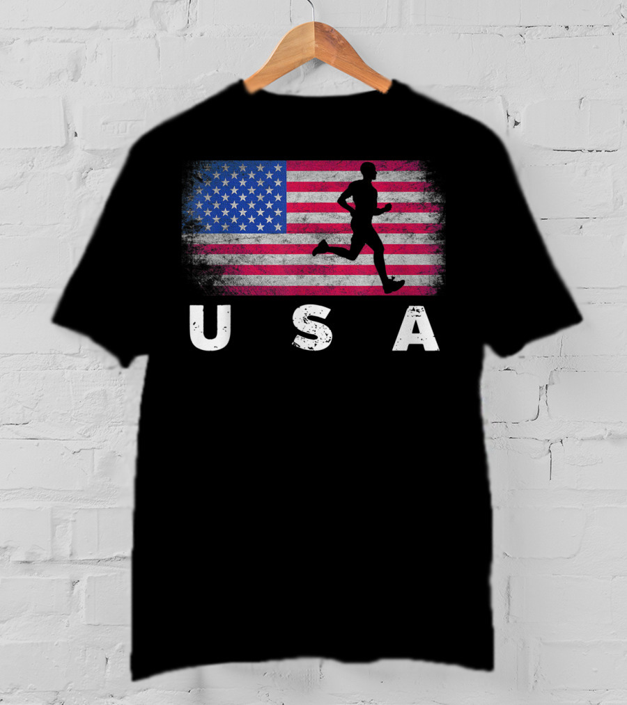USA American Flag Track Field Running T-Shirt