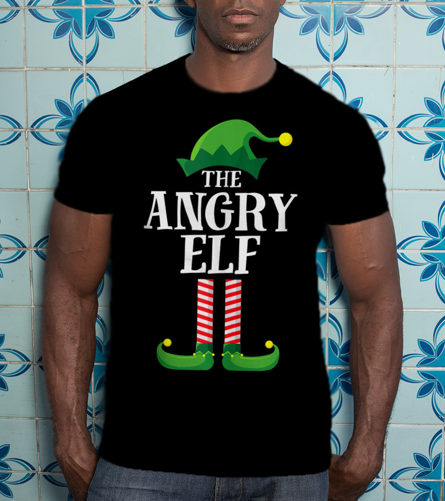The Angry Elf Matching Family Group Hat And Striped Legs T-Shirt