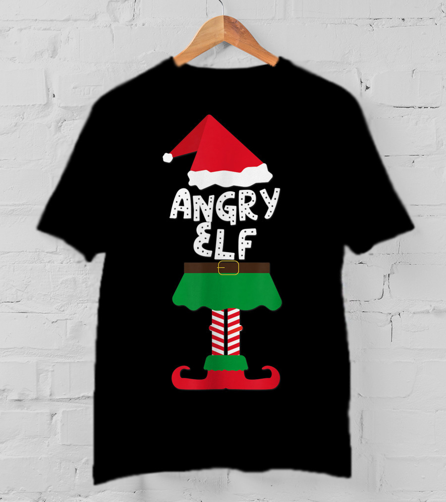 Angry Elf Santa Hat And Costume Family Matching Kids Holiday T-Shirt