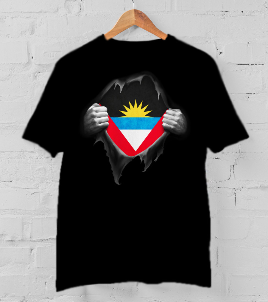 Antigua Flag Ripped Design Antiguan Flag In Hands T-Shirt