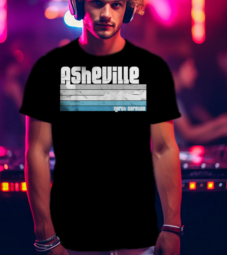Asheville North Carolina Blue Ridge Mountains Retro Stripes T-Shirt