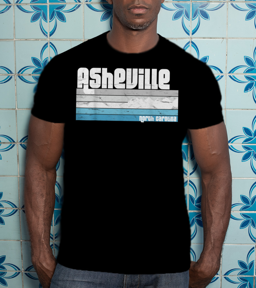 Asheville North Carolina Blue Ridge Mountains Retro Stripes T-Shirt