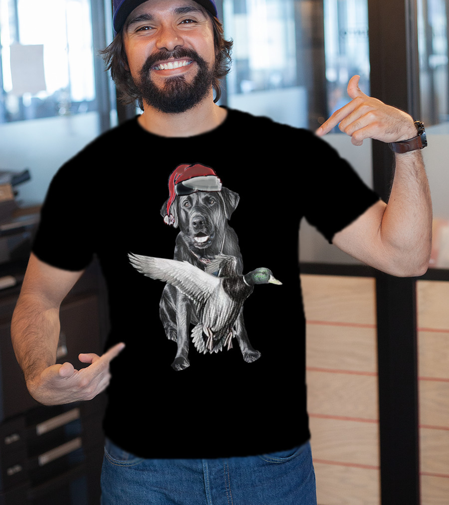 At's Miya Christmas Dog With Santa Hat And Flying Duck T-Shirt