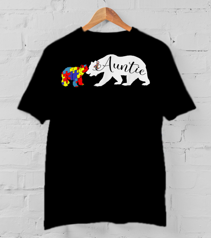 Auntie Bear Autism Awareness Aunt Puzzle Pattern Bears T-Shirt