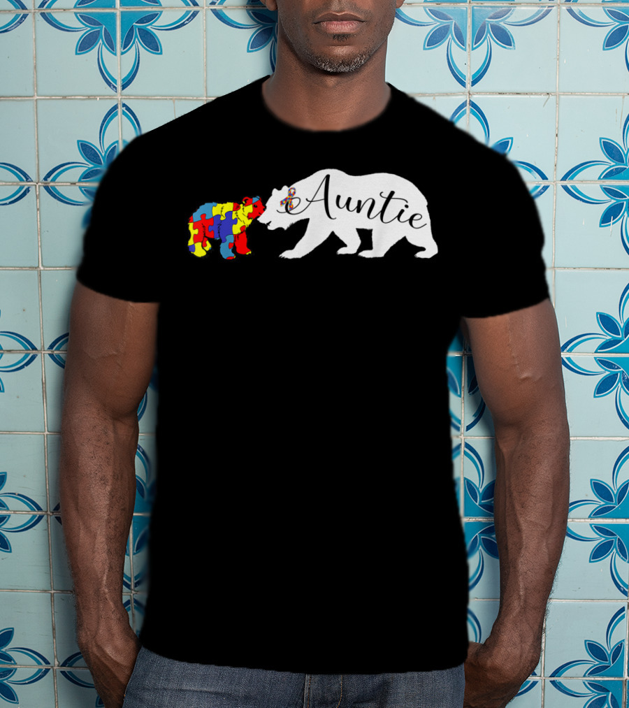 Auntie Bear Autism Awareness Aunt Puzzle Pattern Bears T-Shirt