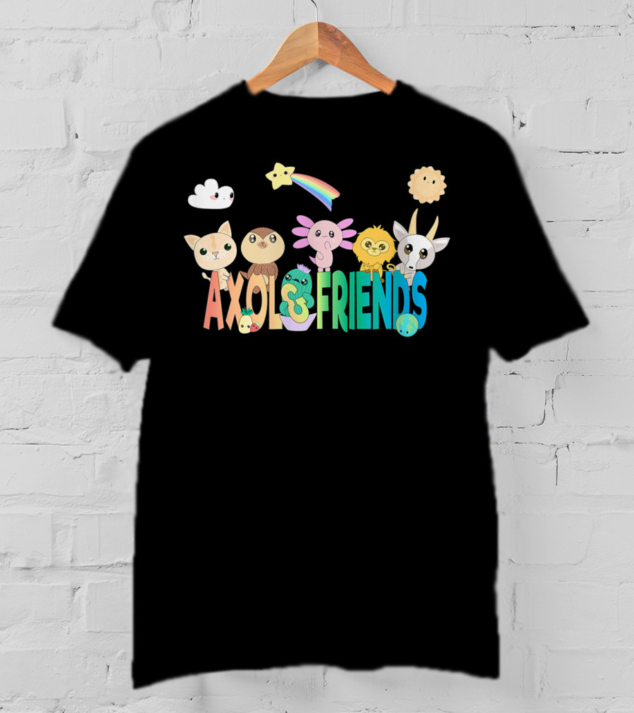 Axol Friends Cute Animals With Stars, Rainbow, Cloud, And Sun T-Shirt