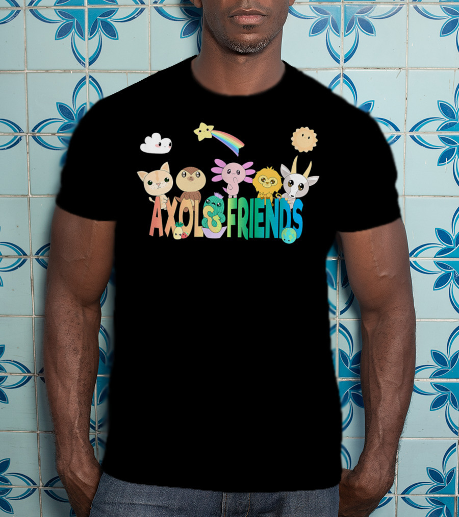 Axol Friends Cute Animals With Stars, Rainbow, Cloud, And Sun T-Shirt