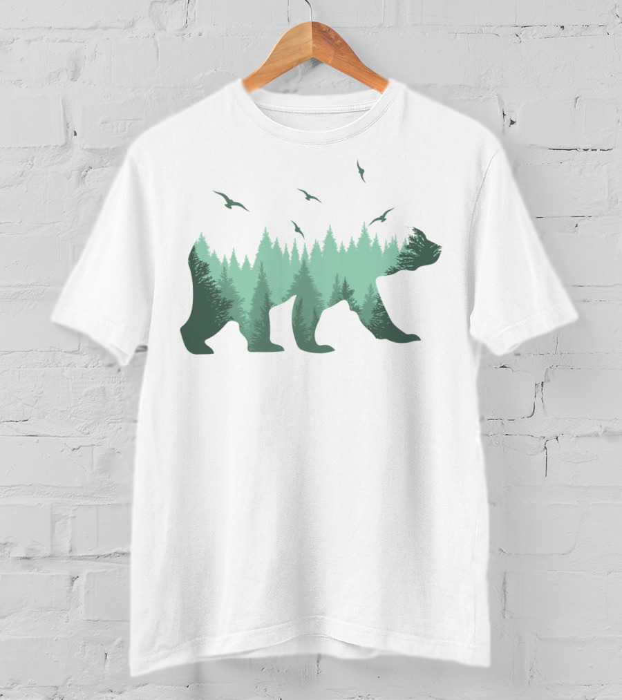 Bear Forest Silhouette With Trees And Eagles In The Woods T-Shirt