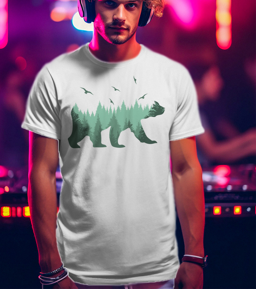 Bear Forest Silhouette With Trees And Eagles In The Woods T-Shirt
