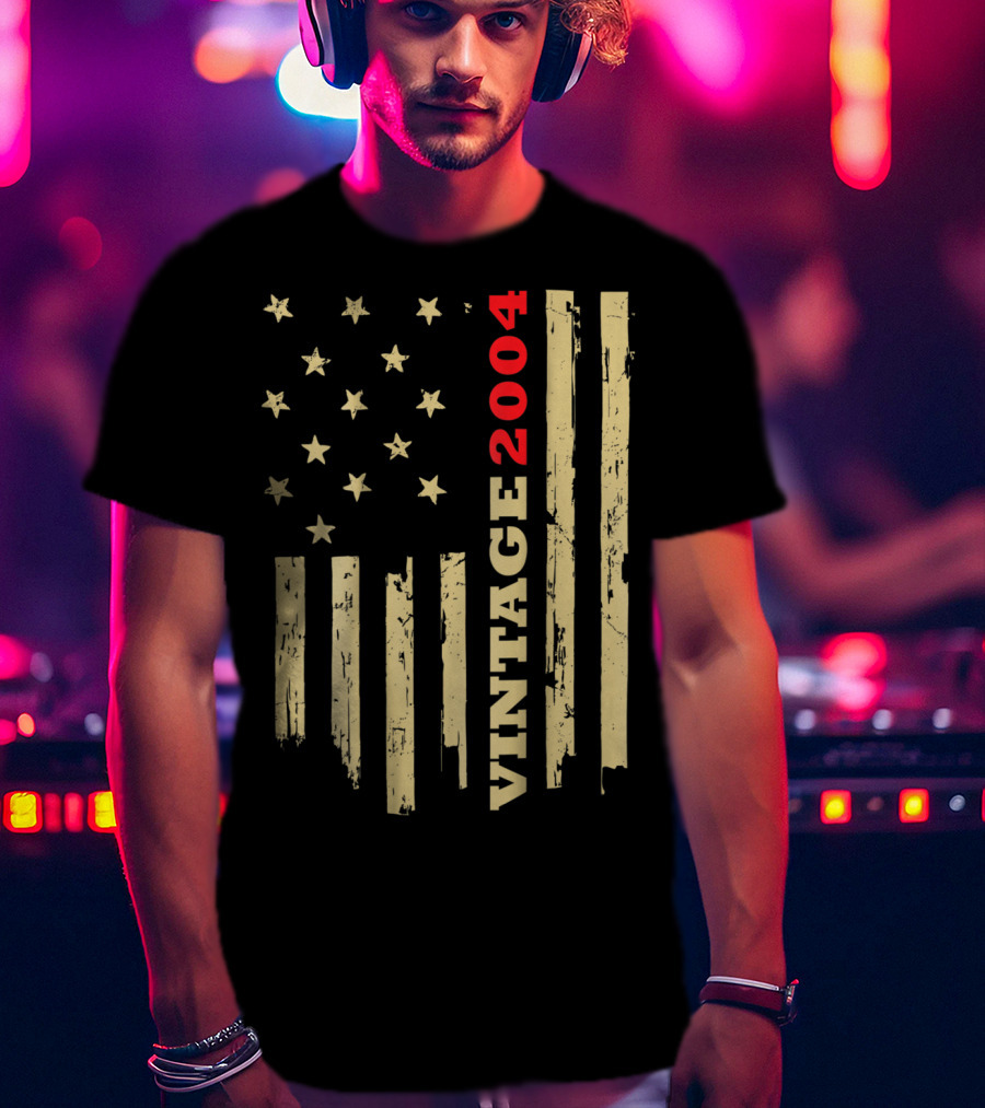 Vintage 2004 American Flag Birthday Gift T-Shirt