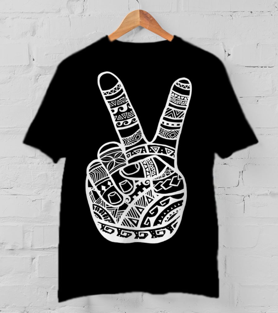 Boho Tiki Tattoo Polynesian Peace Sign Hand T-Shirt