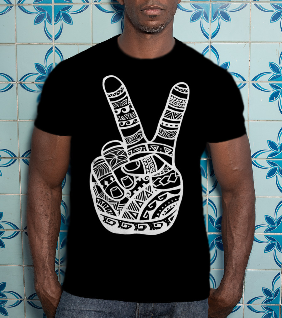 Boho Tiki Tattoo Polynesian Peace Sign Hand T-Shirt