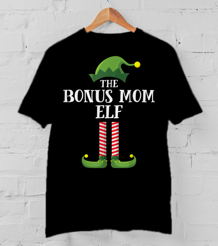 Festive Bonus Mom Elf Christmas Family Matching T-Shirt