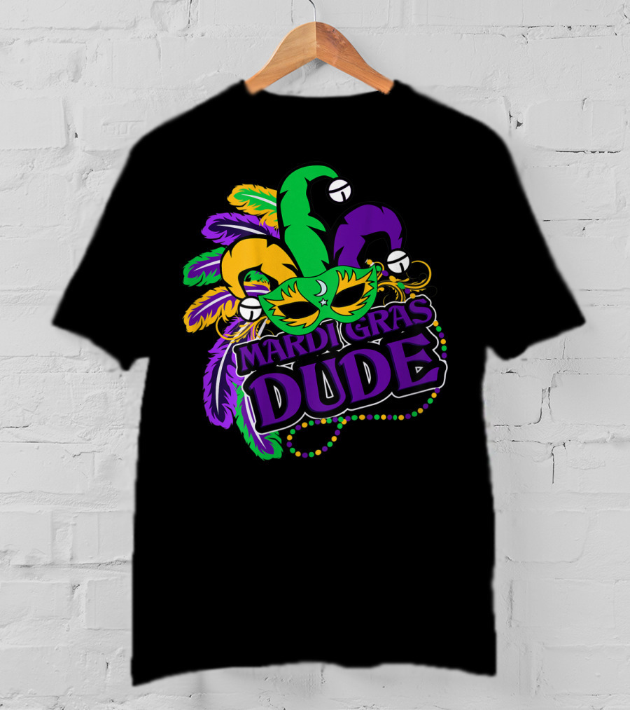 Mardi Gras Dude Kids Feather Mask Jester Hat Purple T-Shirt