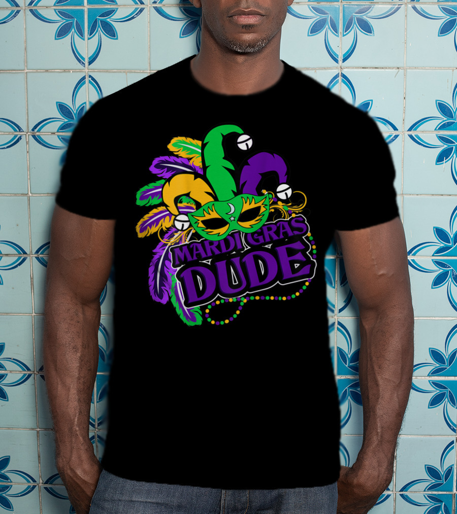 Mardi Gras Dude Kids Feather Mask Jester Hat Purple T-Shirt