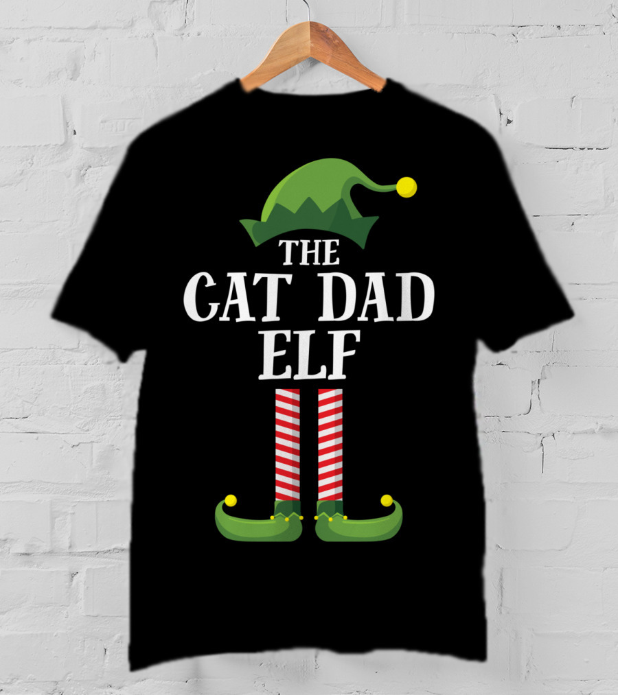 The Cat Dad Elf Matching Family Group Christmas Pajama Holiday T-Shirt