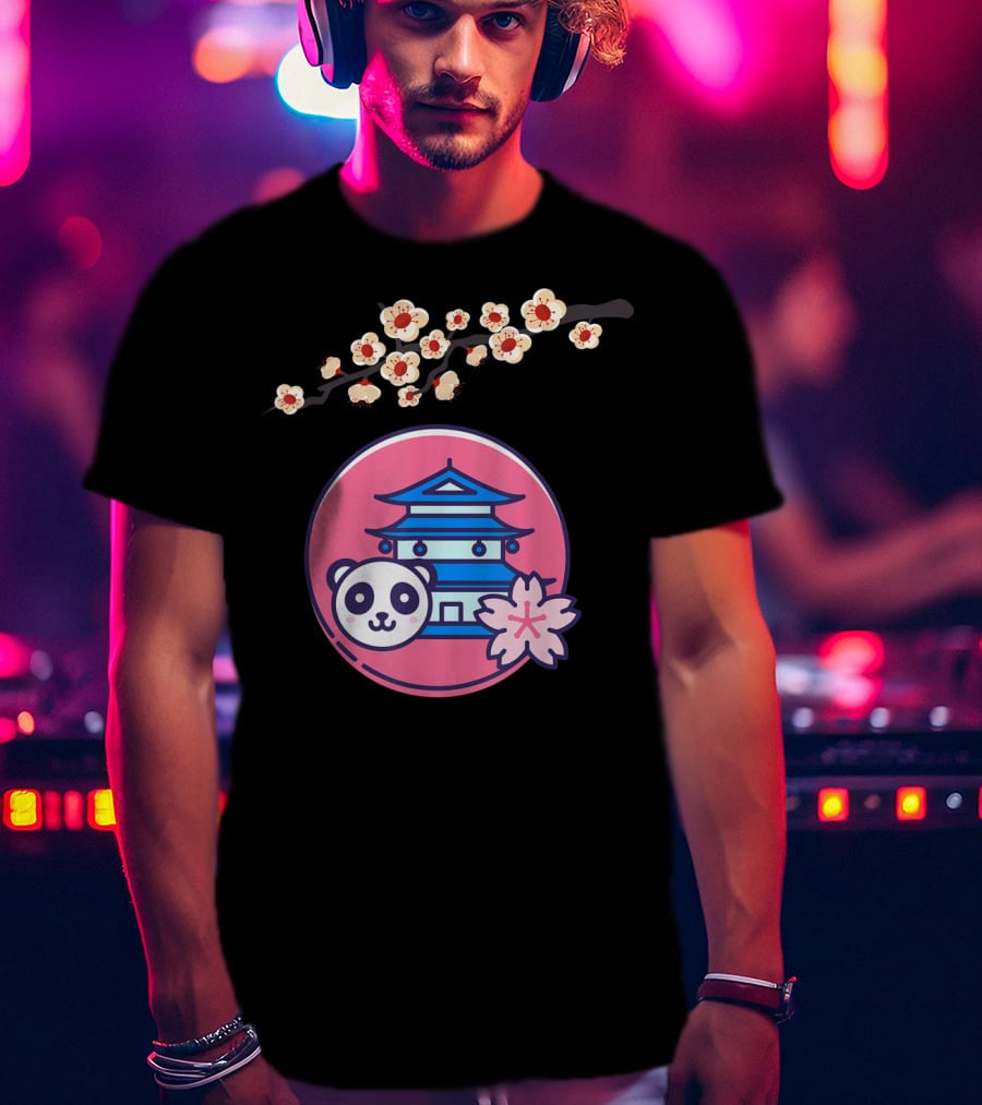 Cherry Blossom Festival Sakura Flower Japanese Panda Pagoda T-Shirt
