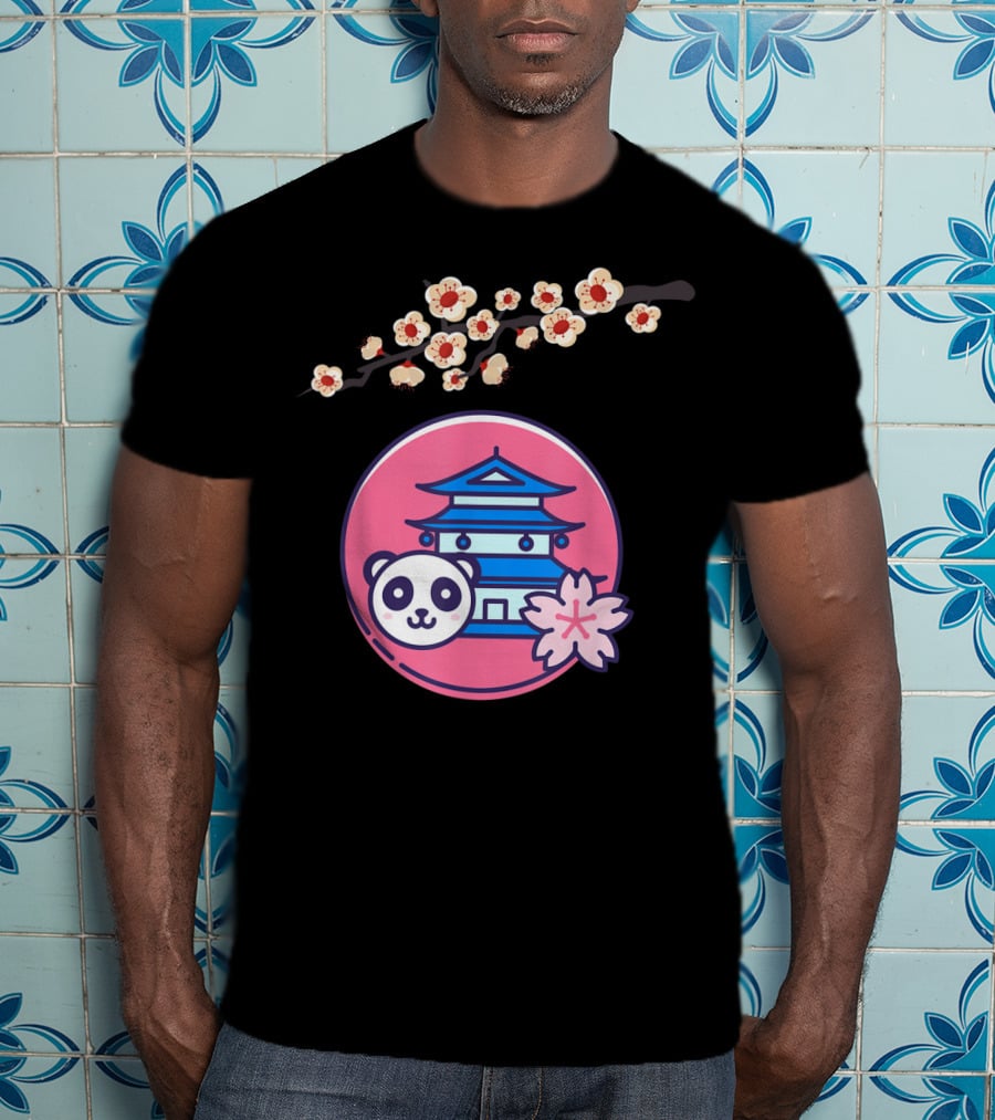 Cherry Blossom Festival Sakura Flower Japanese Panda Pagoda T-Shirt